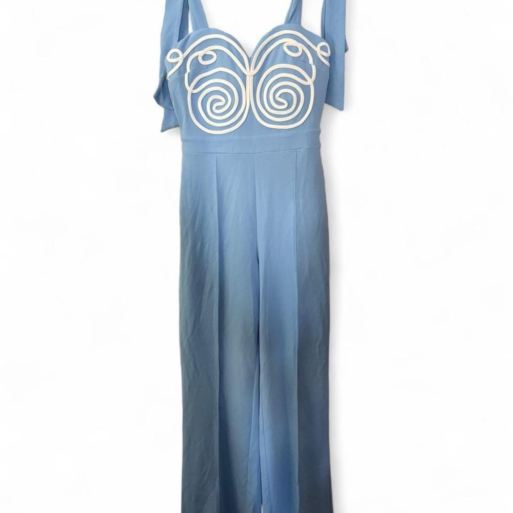 Blue Jumpsuit with White Swirl Design